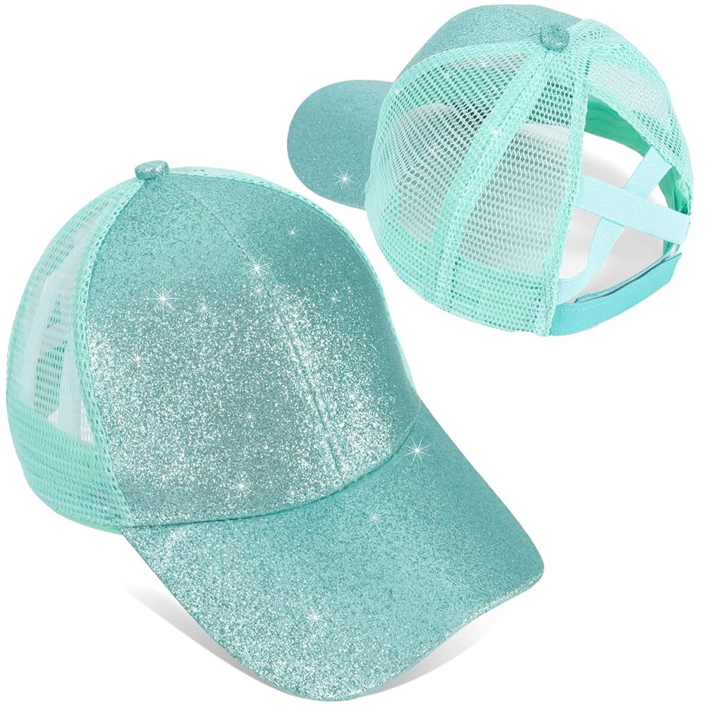 Amazon.com: BROMZ Girls Glitter Baseball Cap Kids Ponytail